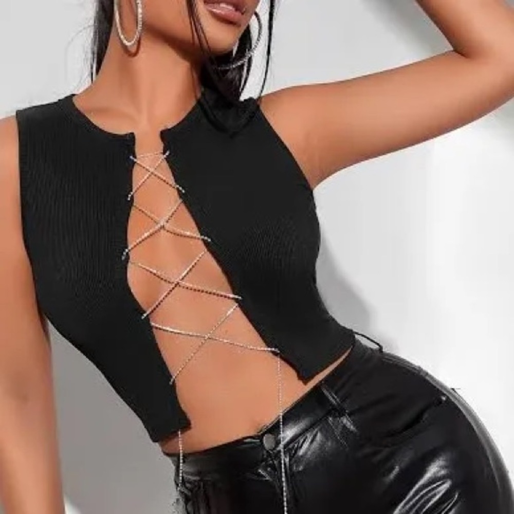 Black Lace-Up Women's Top